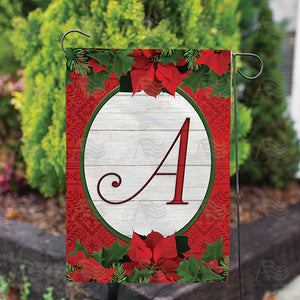 Red Poinsettia Monogram Double Sided Garden Flag