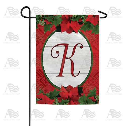 Red Poinsettia Monogram Double Sided Garden Flag
