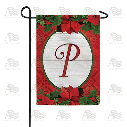 Red Poinsettia Monogram Double Sided Garden Flag