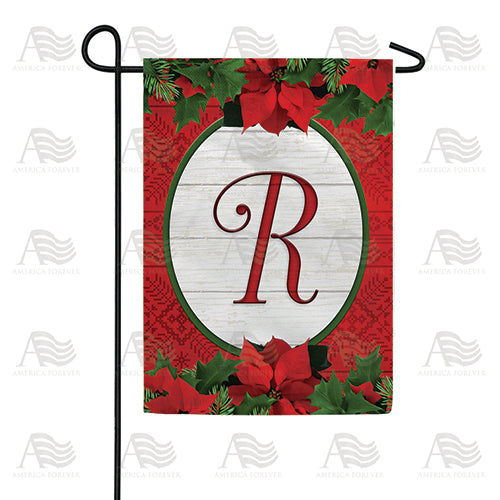 Red Poinsettia Monogram Double Sided Garden Flag