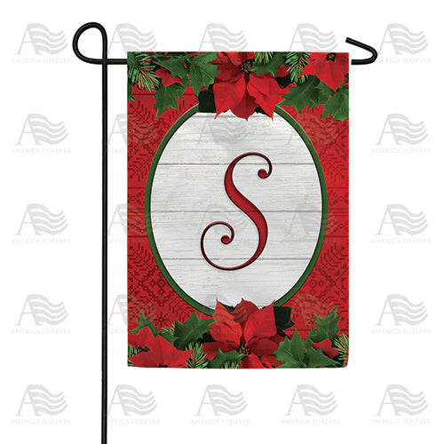 Red Poinsettia Monogram Double Sided Garden Flag