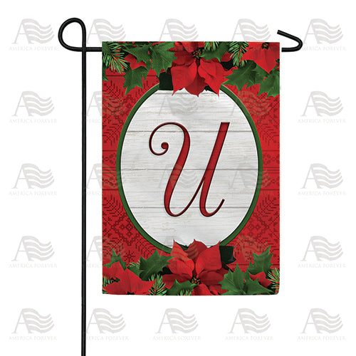 Red Poinsettia Monogram Double Sided Garden Flag