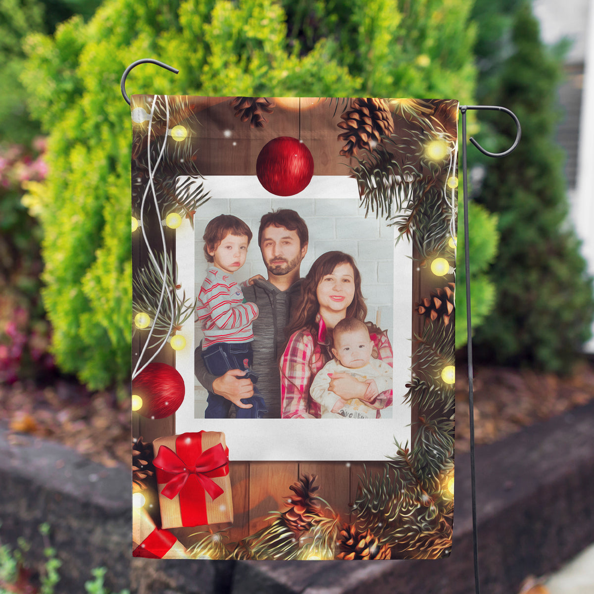 Personalized Wood Panel Lights Garden Flag