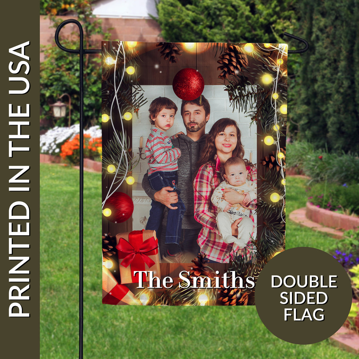 Personalized Wood Panel Lights Garden Flag