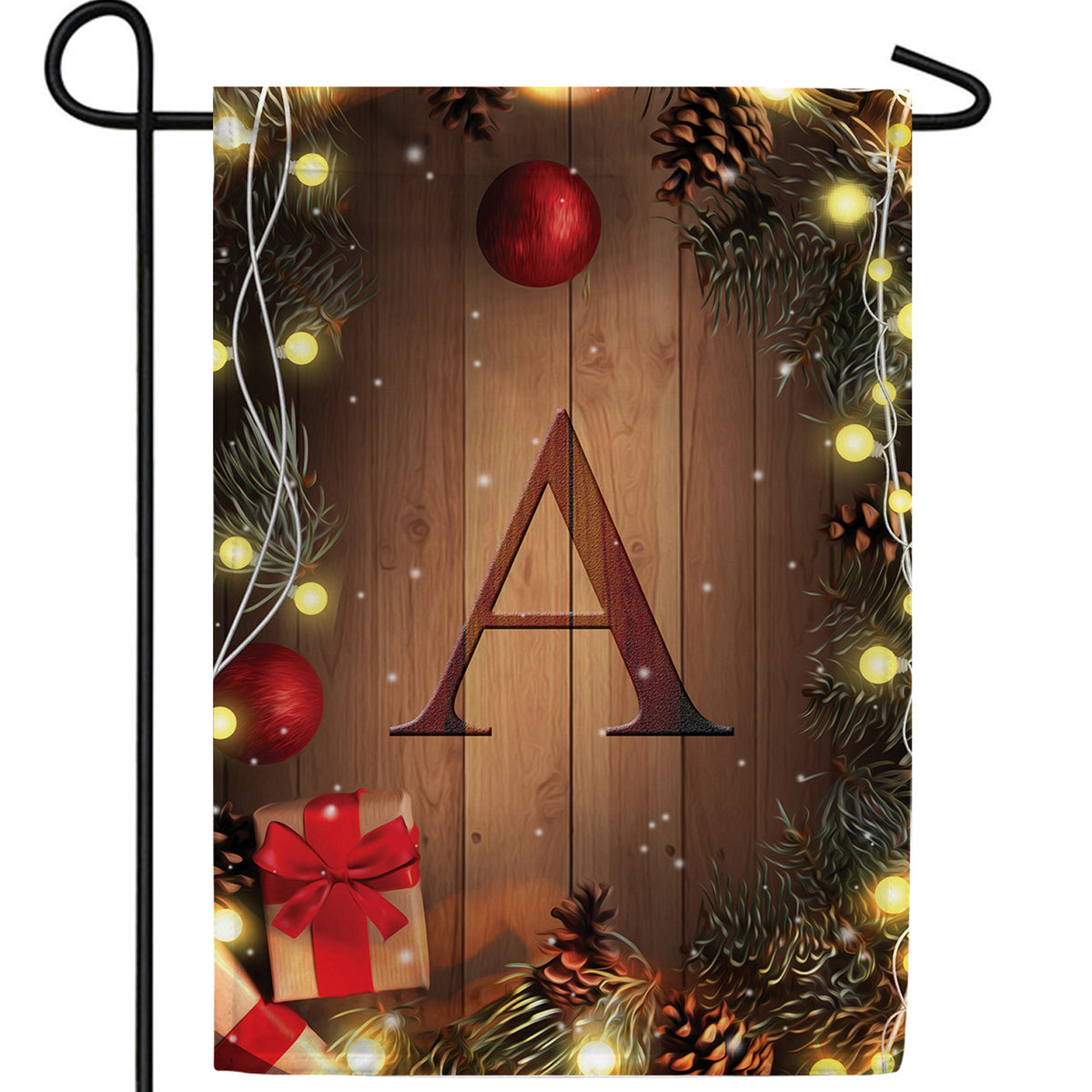 Wood Panel Lights Monogram Double Sided Garden Flag