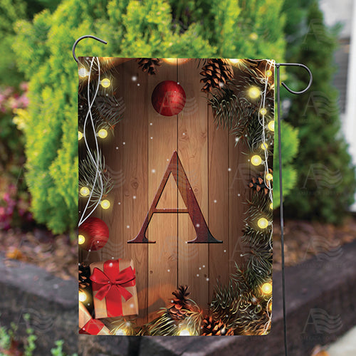 Wood Panel Lights Monogram Double Sided Garden Flag