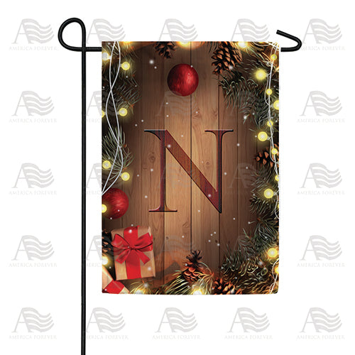 Wood Panel Lights Monogram Double Sided Garden Flag