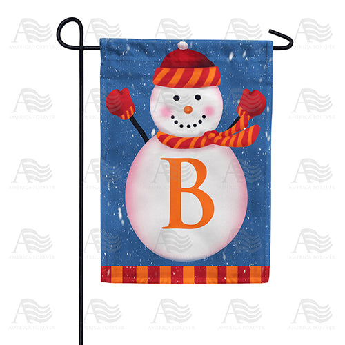 Cheerful Snowman Monogram Double Sided Garden Flag