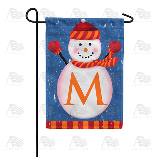 Cheerful Snowman Monogram Double Sided Garden Flag