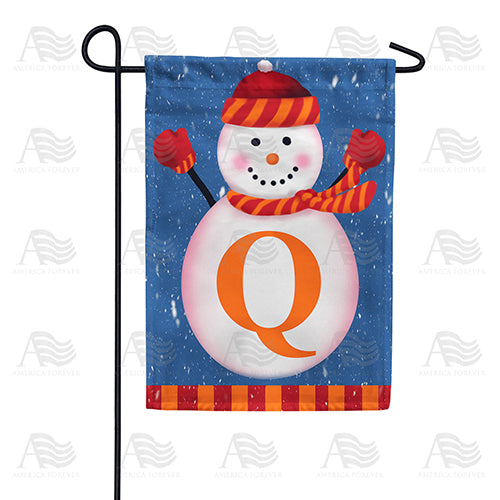 Cheerful Snowman Monogram Double Sided Garden Flag