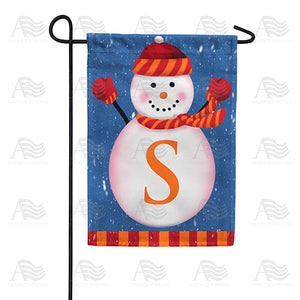Cheerful Snowman Monogram Double Sided Garden Flag