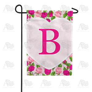 Pink Roses Monogram Double Sided Garden Flag