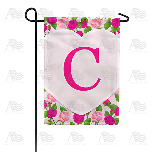 Pink Roses Monogram Double Sided Garden Flag