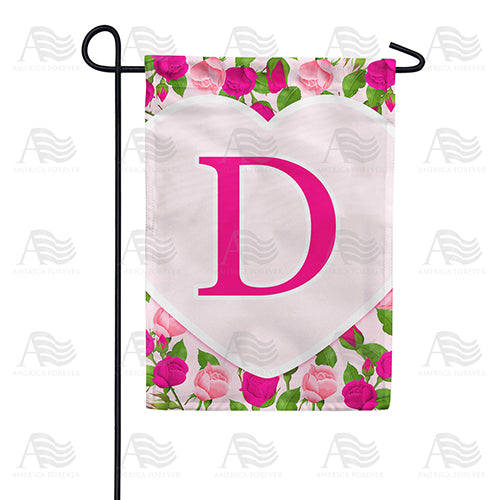 Pink Roses Monogram Double Sided Garden Flag