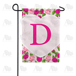 Pink Roses Monogram Double Sided Garden Flag