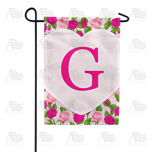 Pink Roses Monogram Double Sided Garden Flag