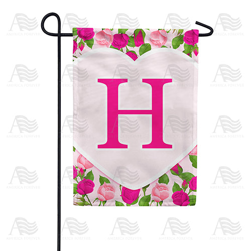 Pink Roses Monogram Double Sided Garden Flag