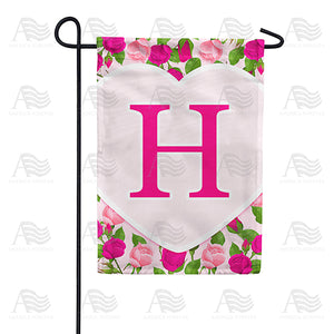 Pink Roses Monogram Double Sided Garden Flag