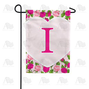 Pink Roses Monogram Double Sided Garden Flag
