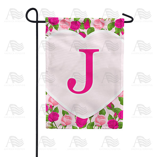 Pink Roses Monogram Double Sided Garden Flag