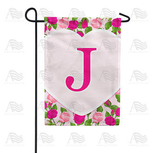 Pink Roses Monogram Double Sided Garden Flag