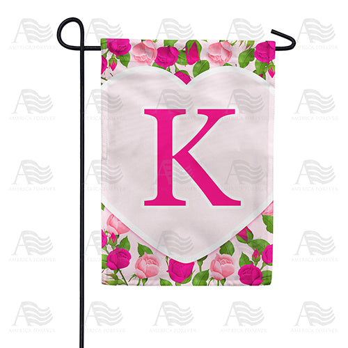 Pink Roses Monogram Double Sided Garden Flag