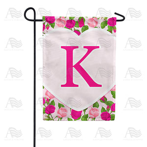 Pink Roses Monogram Double Sided Garden Flag