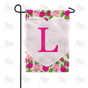 Pink Roses Monogram Double Sided Garden Flag