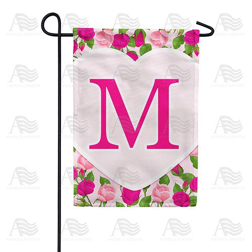 Pink Roses Monogram Double Sided Garden Flag