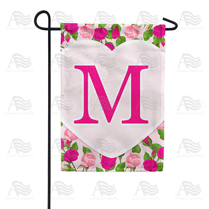 Pink Roses Monogram Double Sided Garden Flag