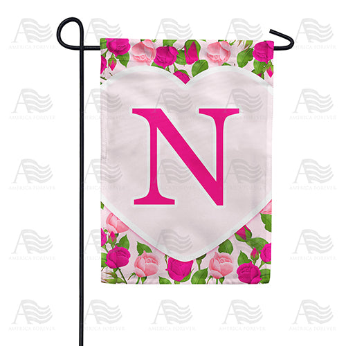 Pink Roses Monogram Double Sided Garden Flag
