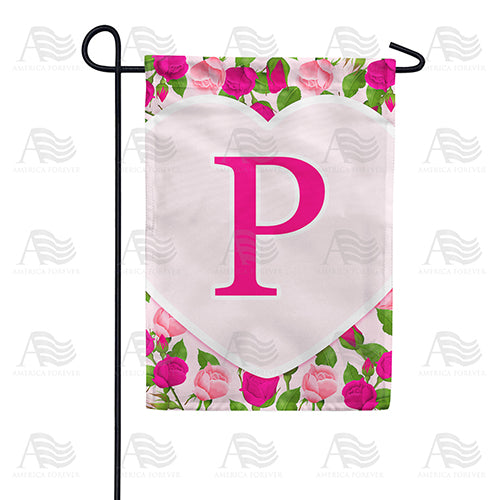 Pink Roses Monogram Double Sided Garden Flag