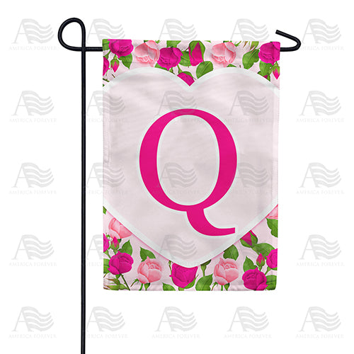Pink Roses Monogram Double Sided Garden Flag