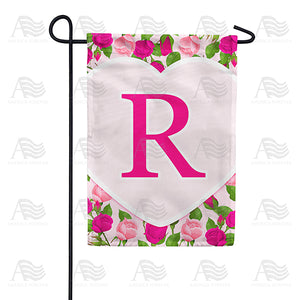 Pink Roses Monogram Double Sided Garden Flag