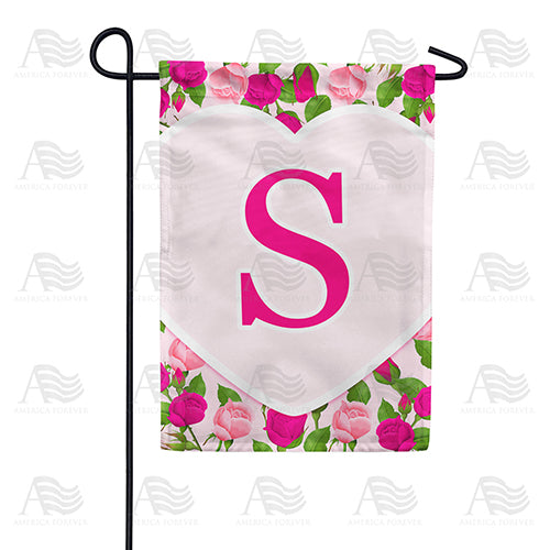 Pink Roses Monogram Double Sided Garden Flag