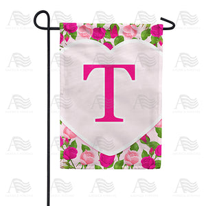 Pink Roses Monogram Double Sided Garden Flag