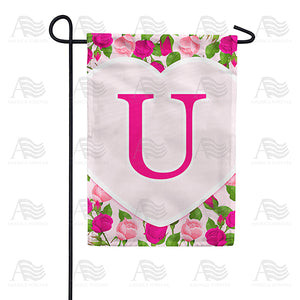 Pink Roses Monogram Double Sided Garden Flag