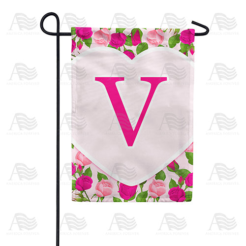 Pink Roses Monogram Double Sided Garden Flag