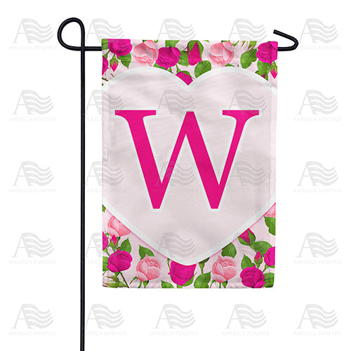 Pink Roses Monogram Double Sided Garden Flag