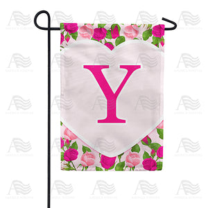 Pink Roses Monogram Double Sided Garden Flag