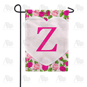 Pink Roses Monogram Double Sided Garden Flag