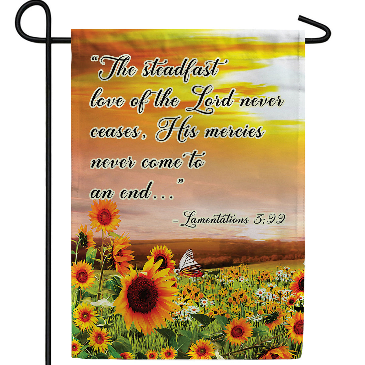 His Love Never Ceases Double Sided Garden Flag