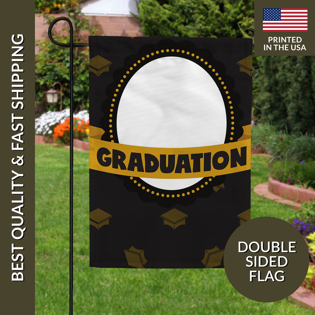 Personalized Black & Gold Graduation Message Garden Flag