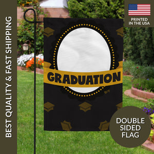 Personalized Black & Gold Graduation Message Garden Flag