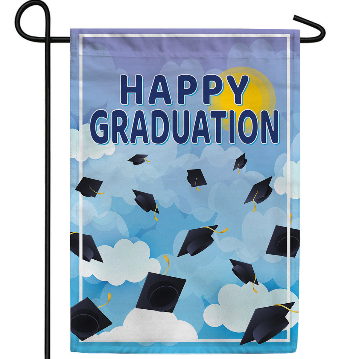 Graduation Cap Toss Double Sided Garden Flag