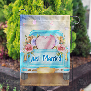 Just Married Pickup Truck Double Sided Garden Flag
