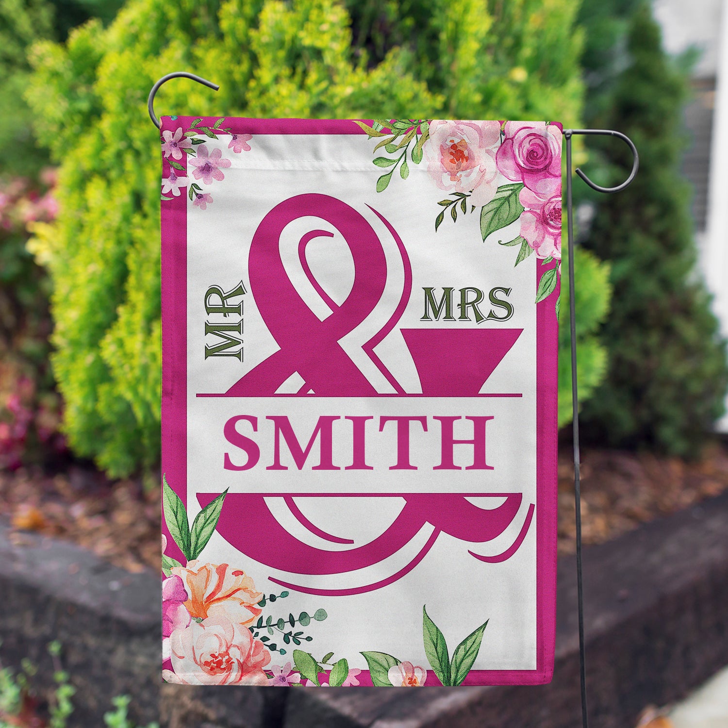 Personalized Mr & Mrs- Mulberry Purple Garden Flag