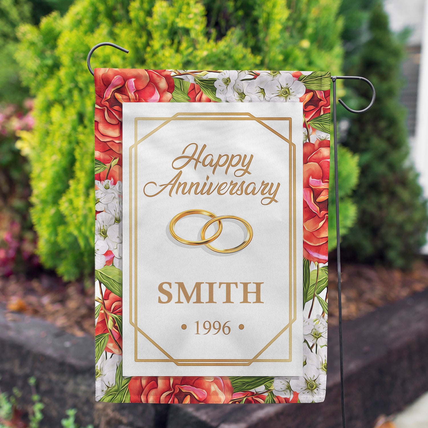 Personalized Anniversary Rings Garden Flag