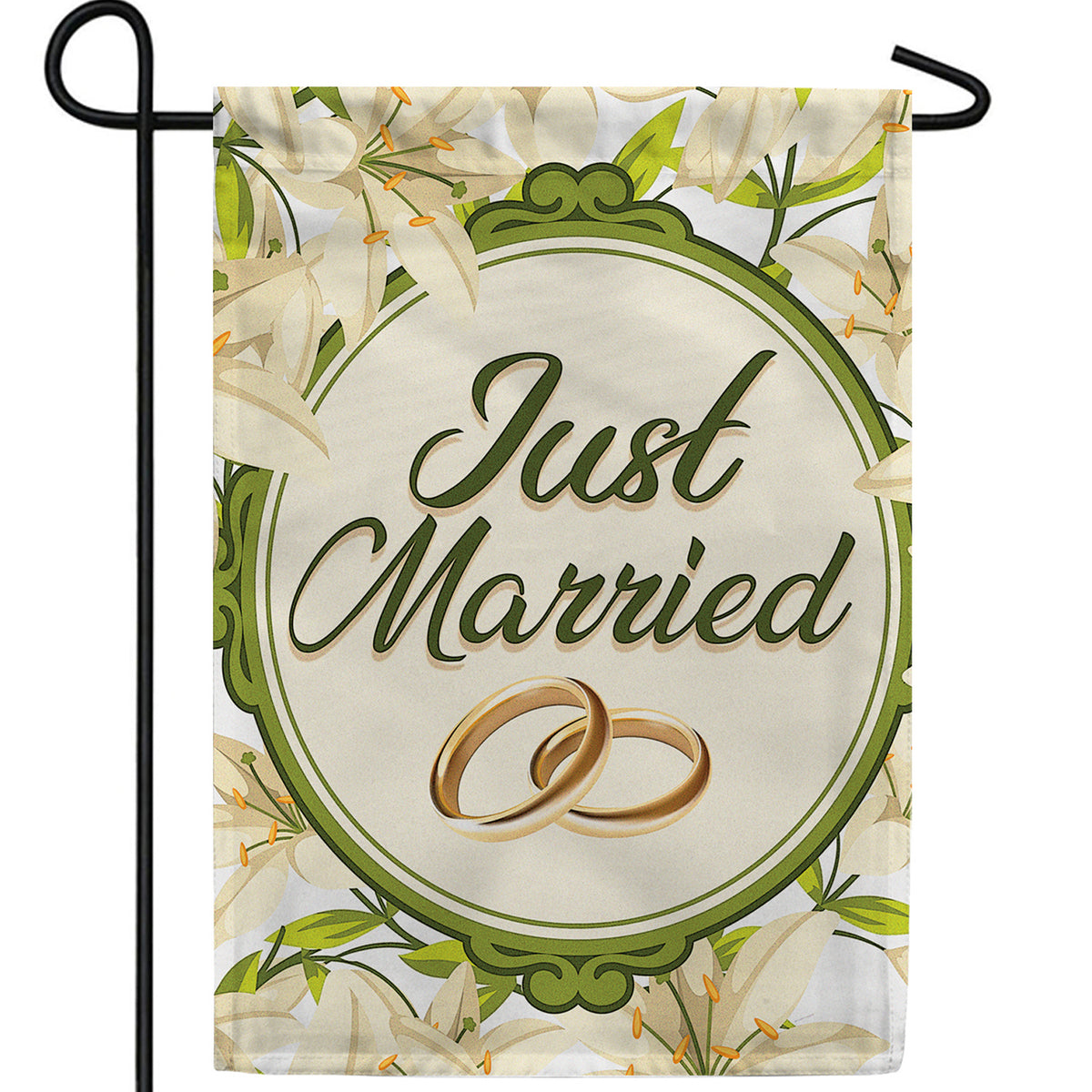 Just Married Rings Double Sided Garden Flag