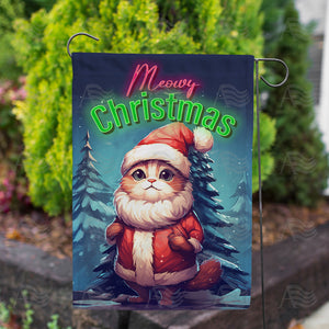 Meowy Christmas Cat Double Sided Garden Flag